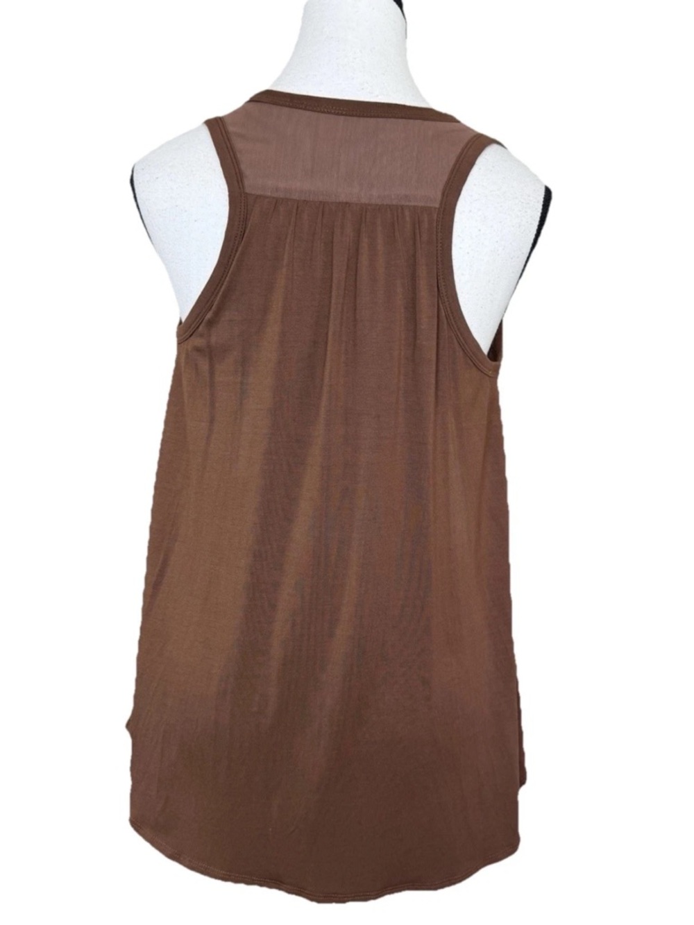 SheBird Flawless Flyback Tank Top Size 4 Brown Built In Bra Mesh Back Scoop Neck - Picture 4 of 8